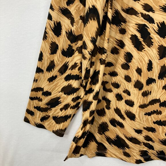 New IMAN size 3X Brown Leopard Print Stretch Knit Long Sleeve Blouse Comfy - Picture 4 of 11